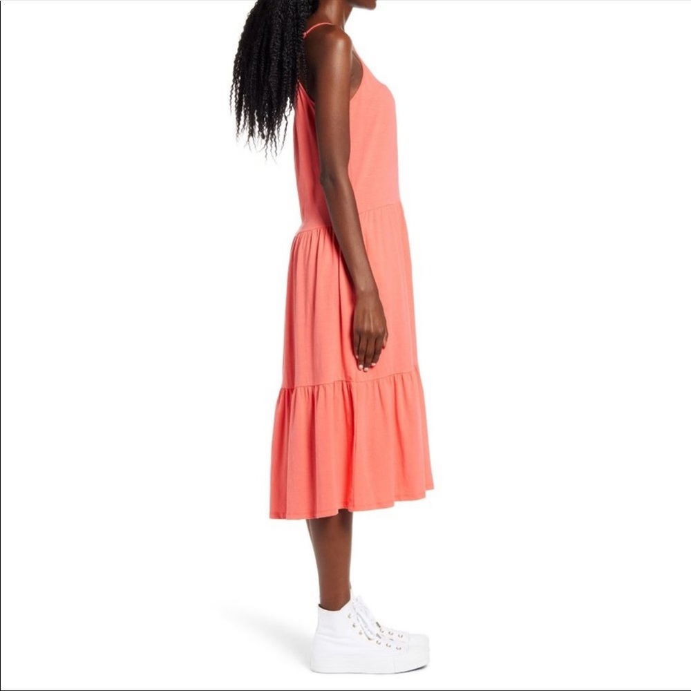 All In Favor Coral Tiered Jersey Tank Midi Dress - Picture 3 of 16